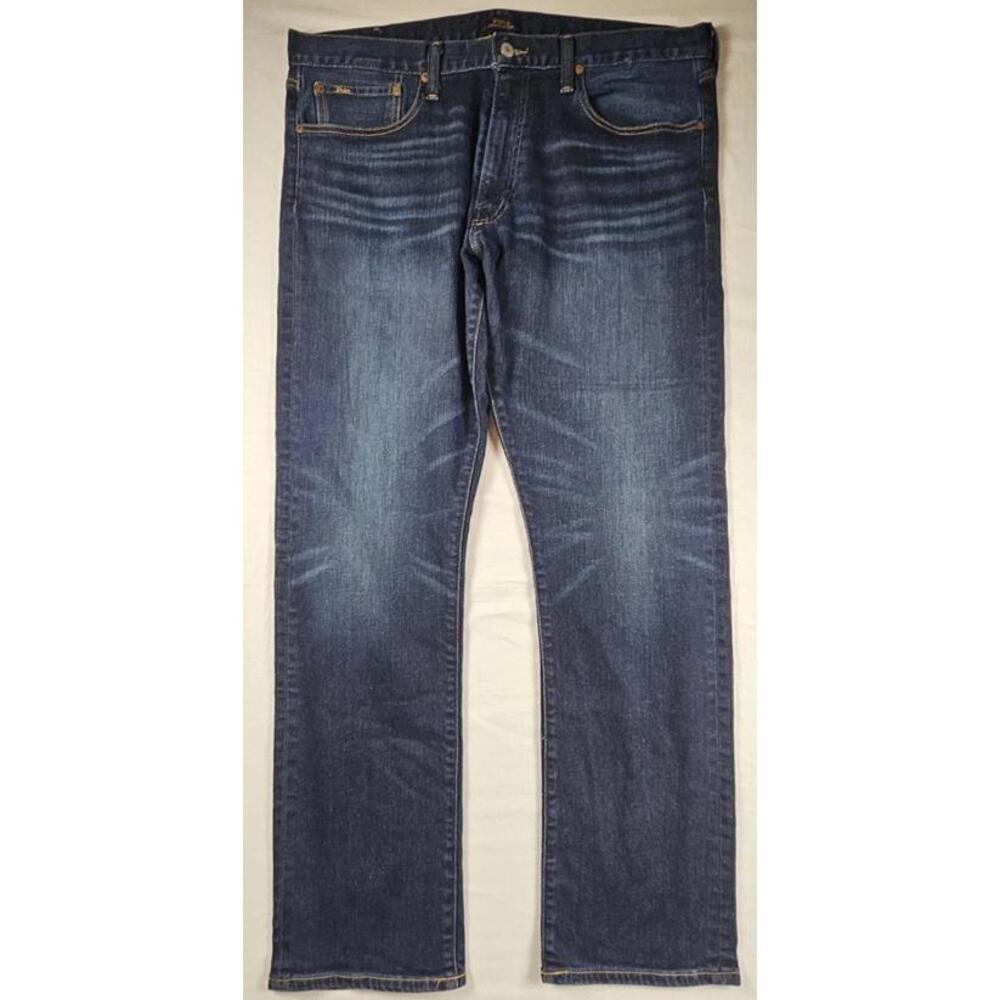 Polo Ralph Lauren Varick Slim Straight Jeans Mens 36x32 Blue Dark Wash Faded‎